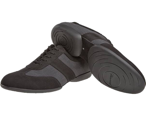 Model 123-325-563<br>Men's Dance Sneaker made of black nubuck leather with anthracite textile.<br>Comes in H width, can be worn indoor/outdoor for fitness or dance.