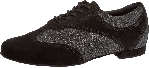 Model 183-005-547<br>Ladies Dance Sneaker made of black suede combined with a black-silver glitter leather with a classy silver coating.